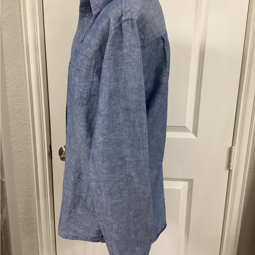 Weatherproof Blue Button Down Shirt Relaxed Fit Linen Blend - Picture 3 of 6